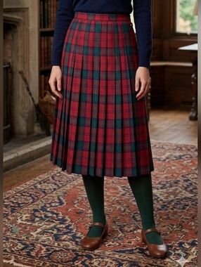 Vintage Edinburgh Tartan Plaid Pleated Midi Skirt 18
